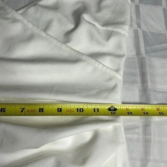 VNTG white faux wrap halter bodycon dress,ruching ,shirred,asymmetrical hem EC - Picture 9 of 14